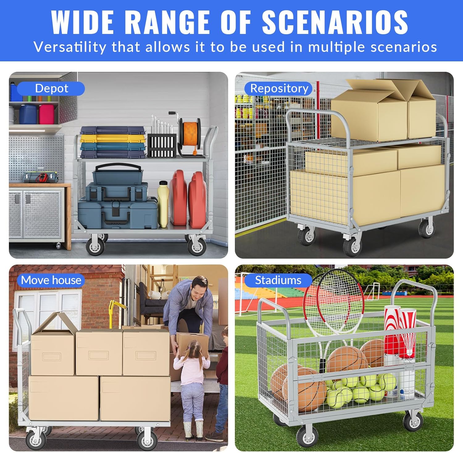 2500LB Heavy Duty Platform Truck Cage Flatbed Cart