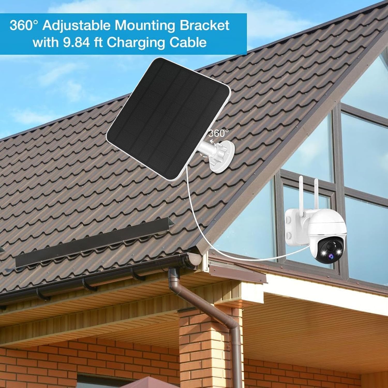 2 Pack 12W Solar Panels for Ring Camera IP65 9.8ft Cable