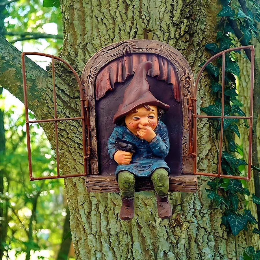 Tree Hugger Gnome Statue Hanging Elf Garden Decor Patio Lawn