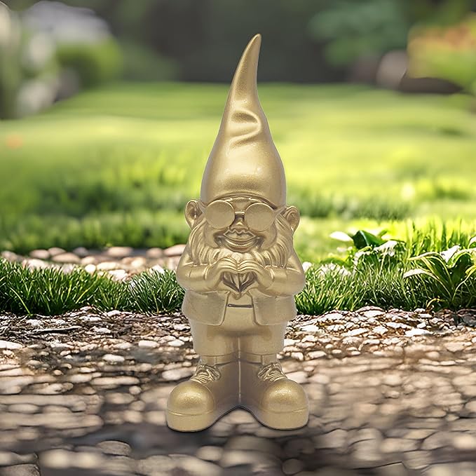 Love Heart Gnome Statue Gold 20cm Indoor Outdoor Home Decor