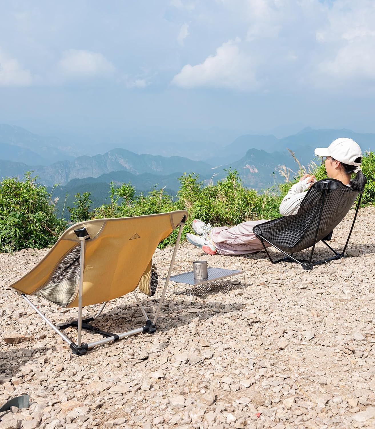 Ultralight Low Camping Chair with Carry Bag Black Grid