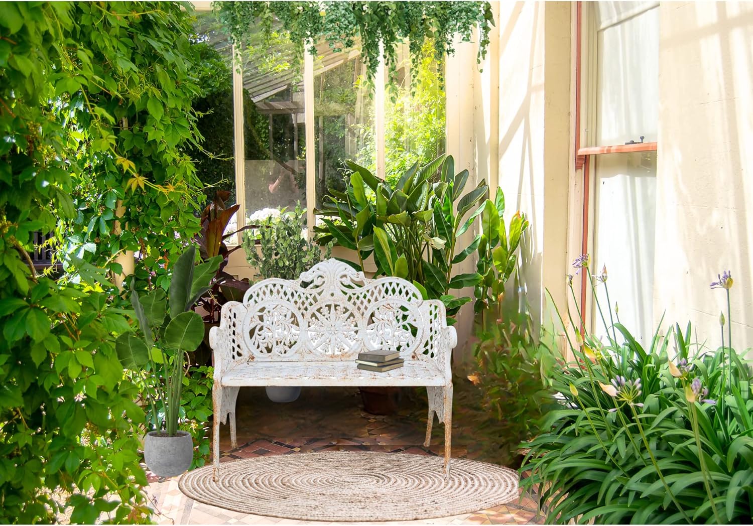 2 Seater Cast Iron Garden Bench Liberty Style Patio Seat Blue