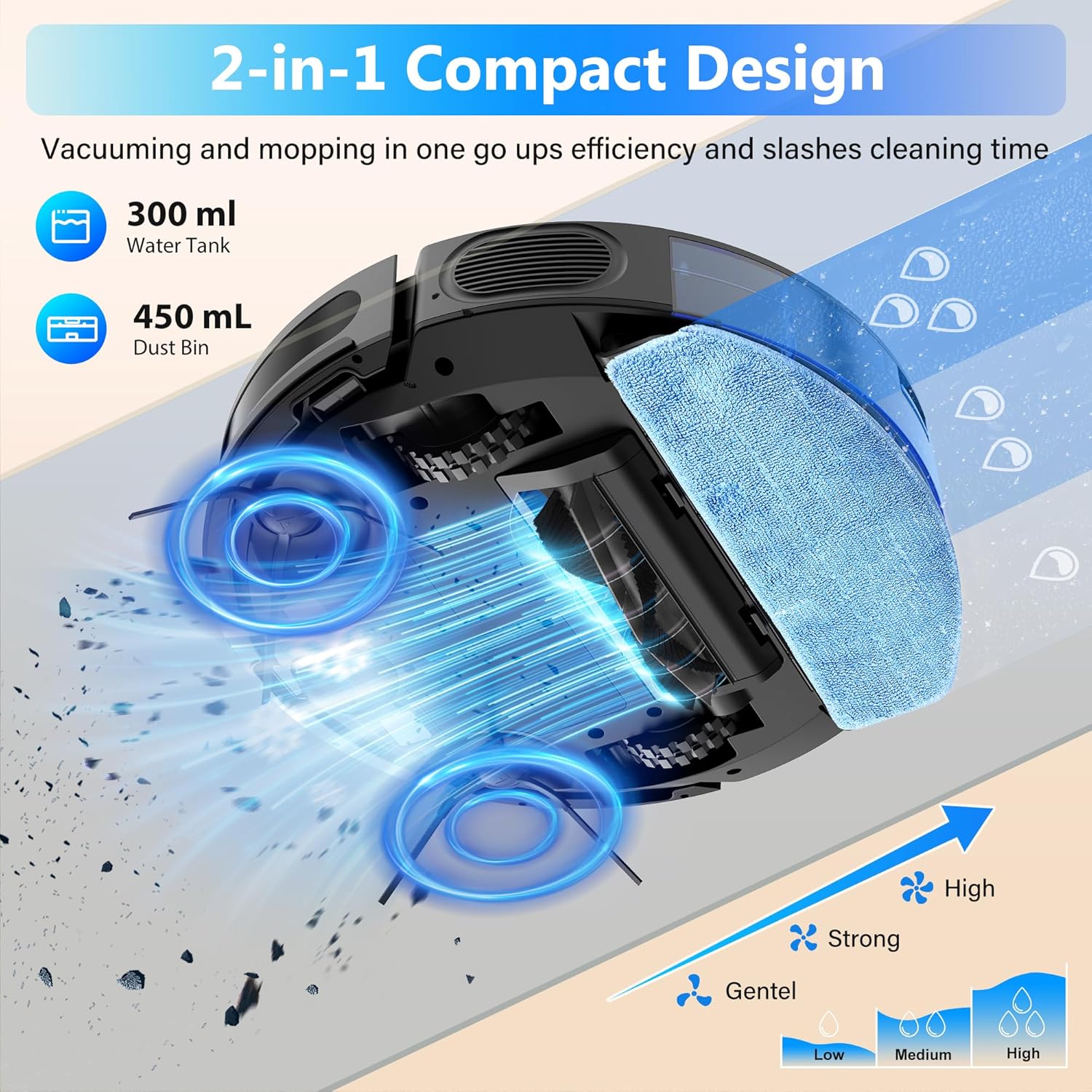 Robot Vacuum Mop 5000Pa Smart Slim Pet Hair Cleaner