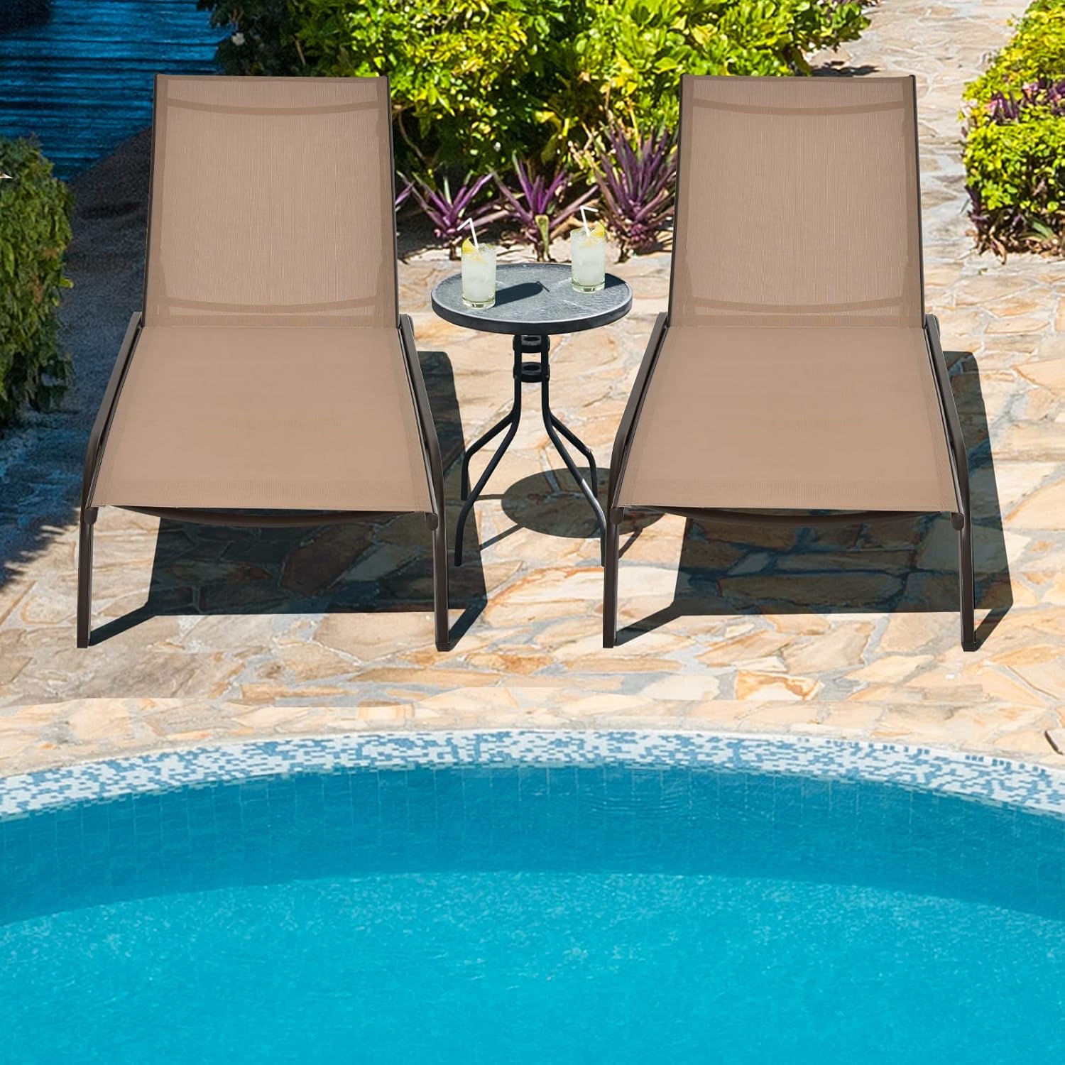 Garden Sun Lounger with Wheels 6 Position Recliner Brown