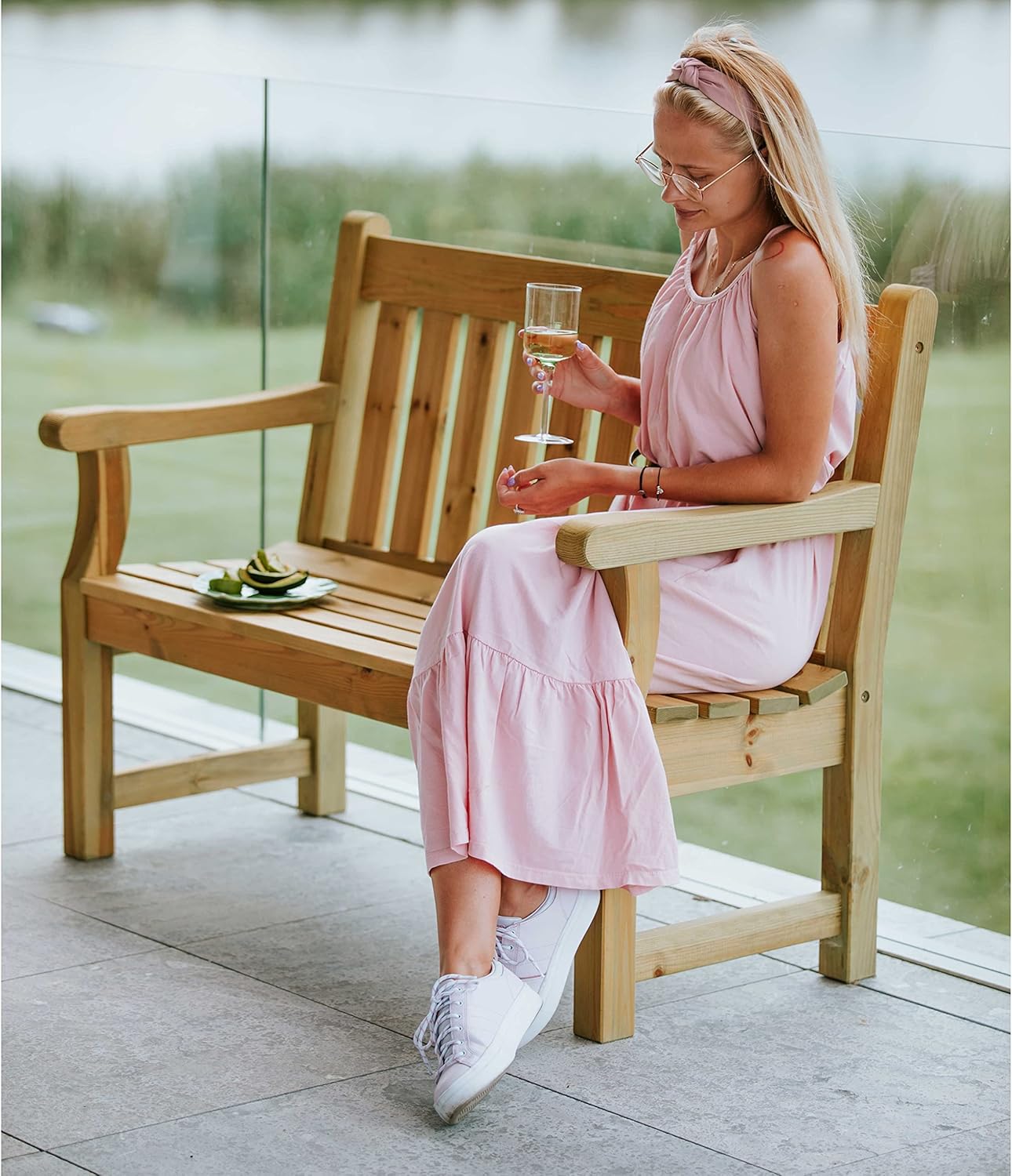 Wooden Garden Bench 120cm 2 Seater Pine Outdoor Patio Bench Seat