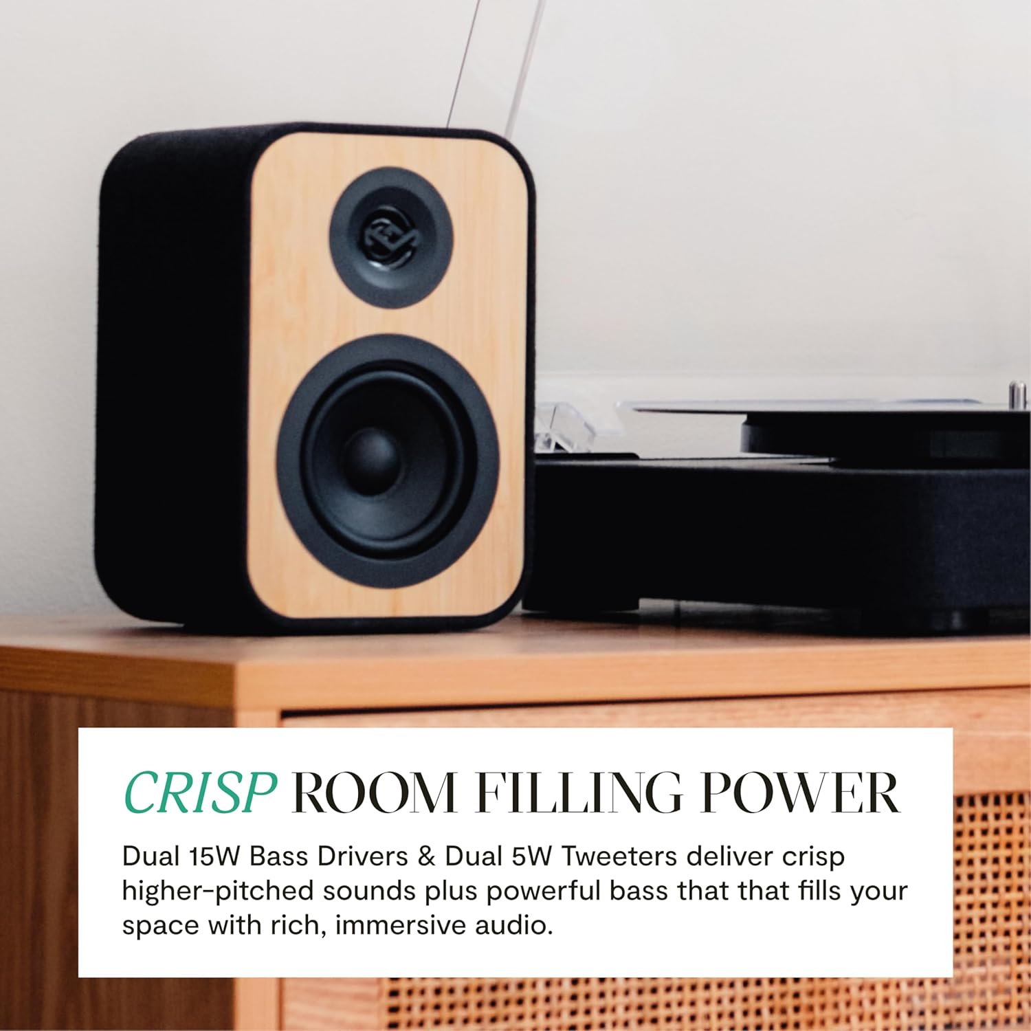Wireless Bluetooth Turntable with Speakers & Eco Bamboo Vinyl Player