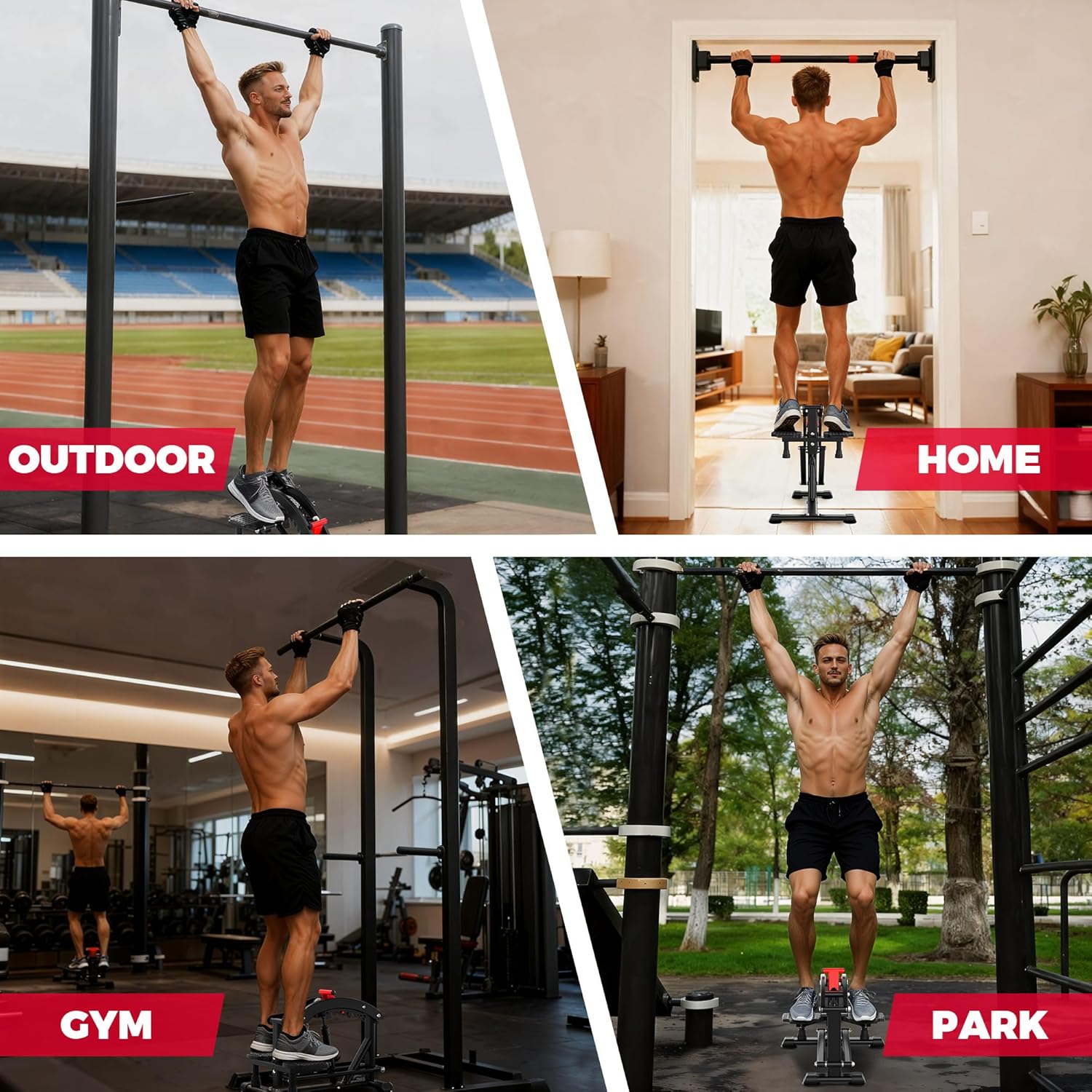 Power Tower Pull Up Dip Station Adjustable Height Strength Trainer