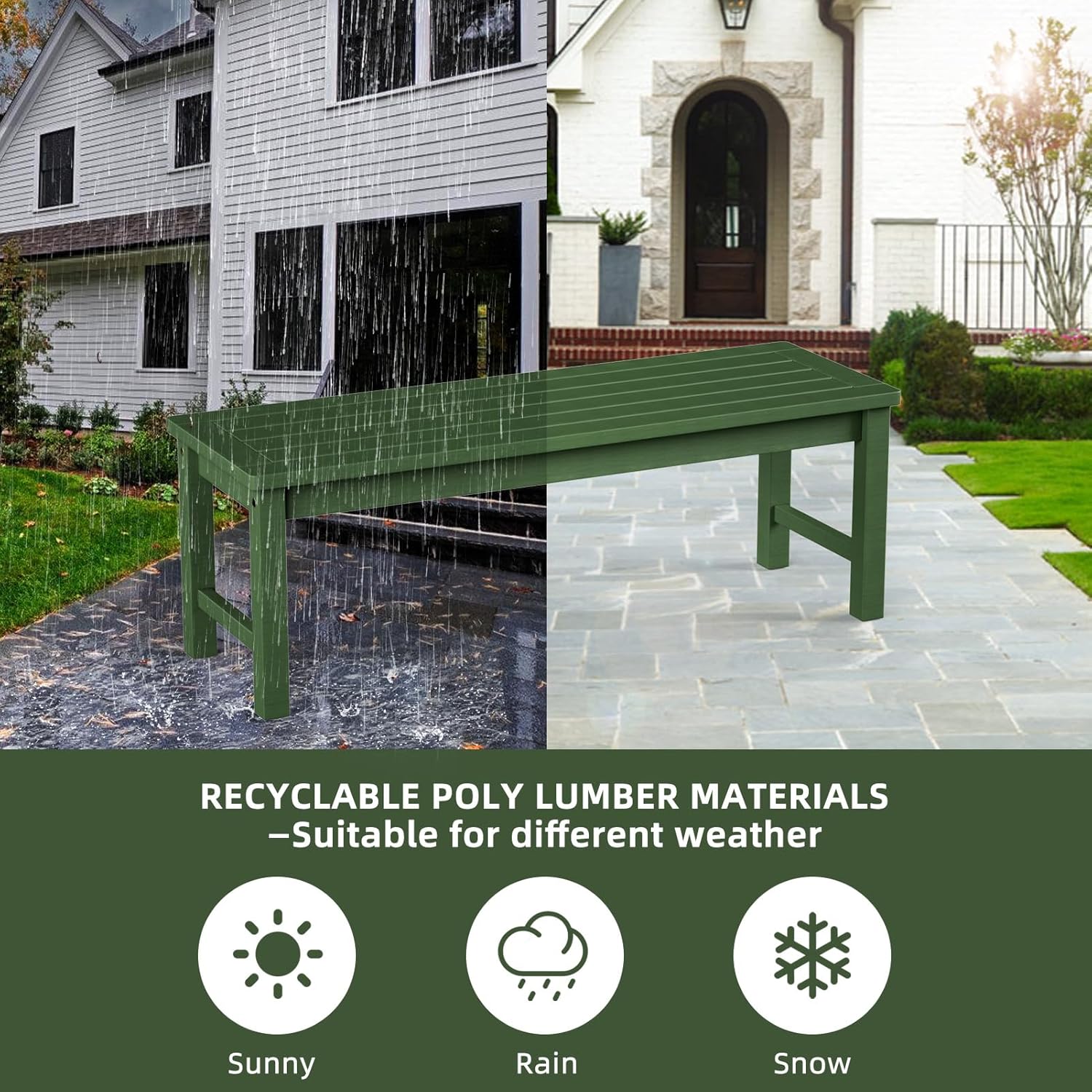 Outdoor Garden Bench 2–3 Seater Backless Patio Deck Seat Green