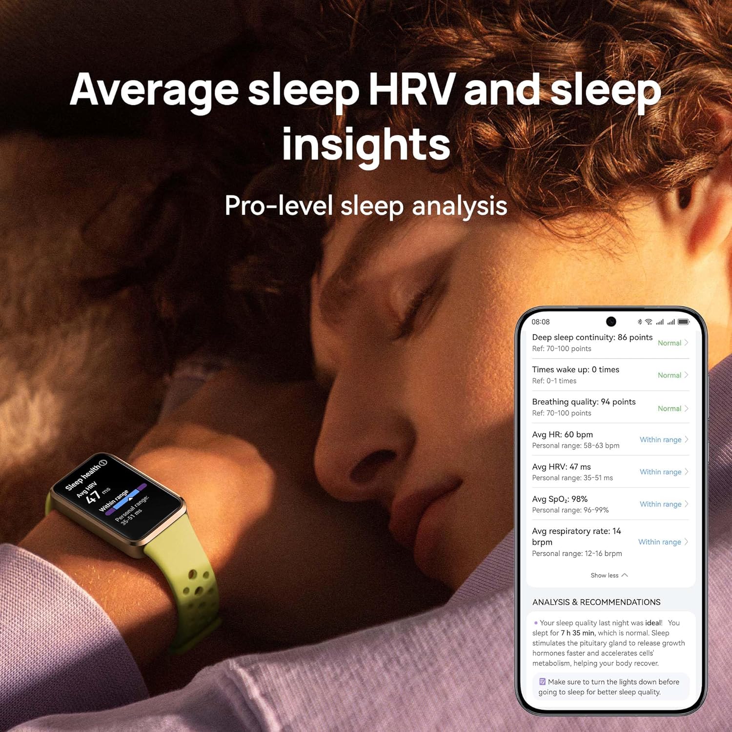 Pink Smart Fitness Band Sleep HRV 14 Day Battery