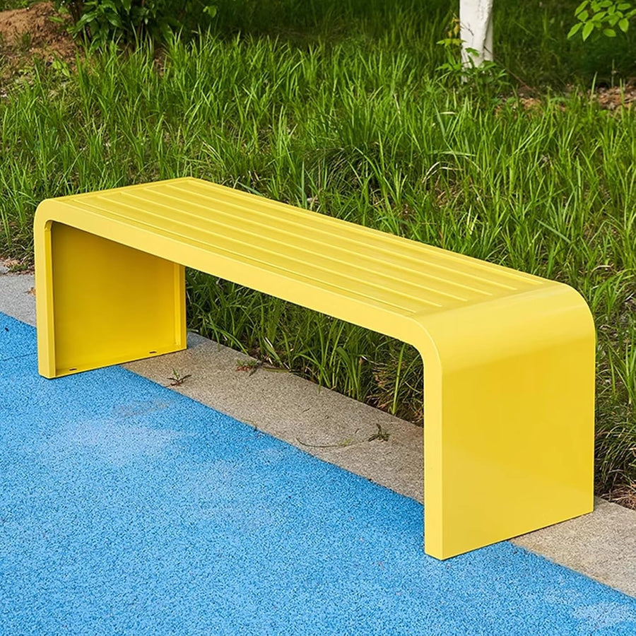 Outdoor Backless Garden Bench Wood Steel Patio Seat 150cm Yellow