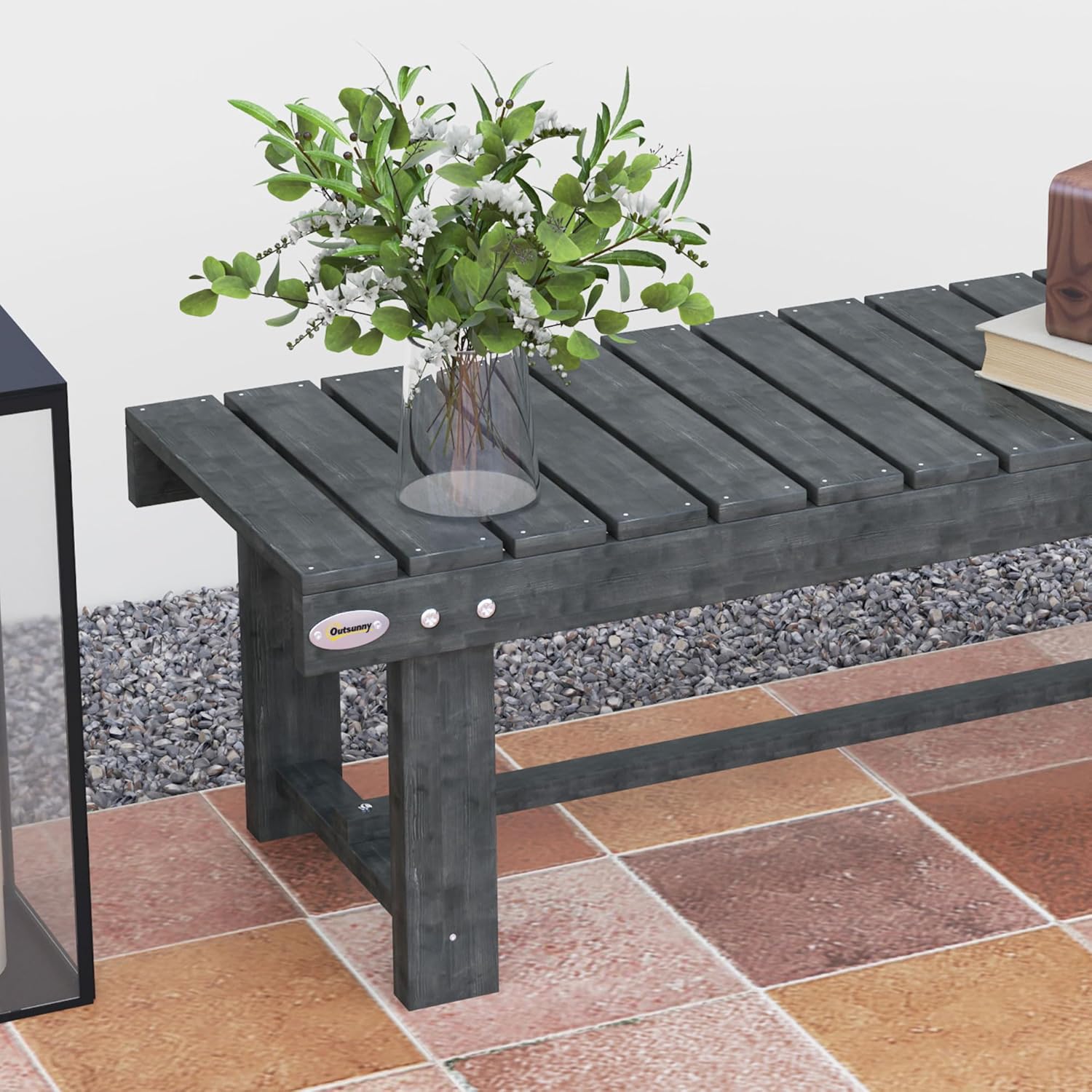 2 Seater Wooden Garden Bench Backless Patio Seat Grey