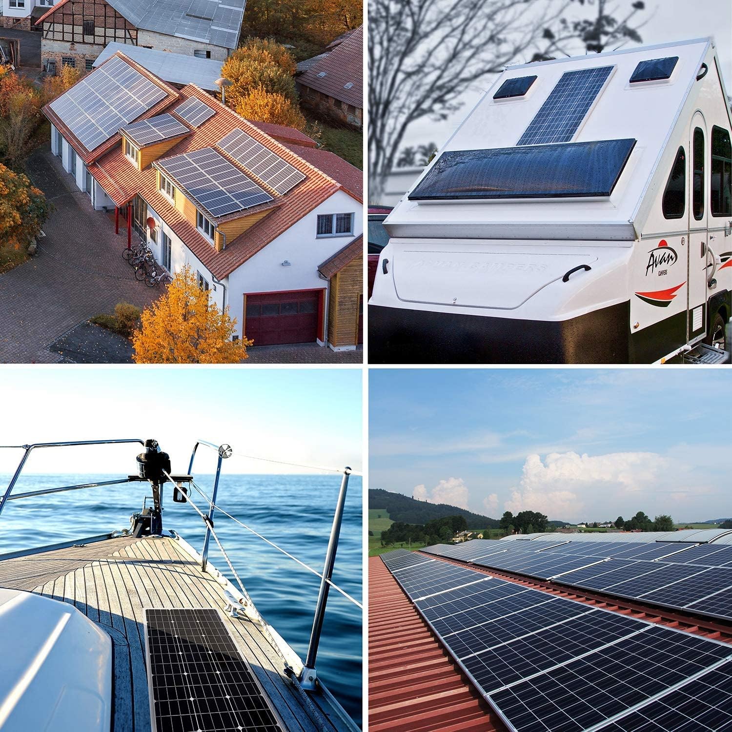 100W 12V Solar Panel Kit Mono RV Off Grid Controller Cables Mount