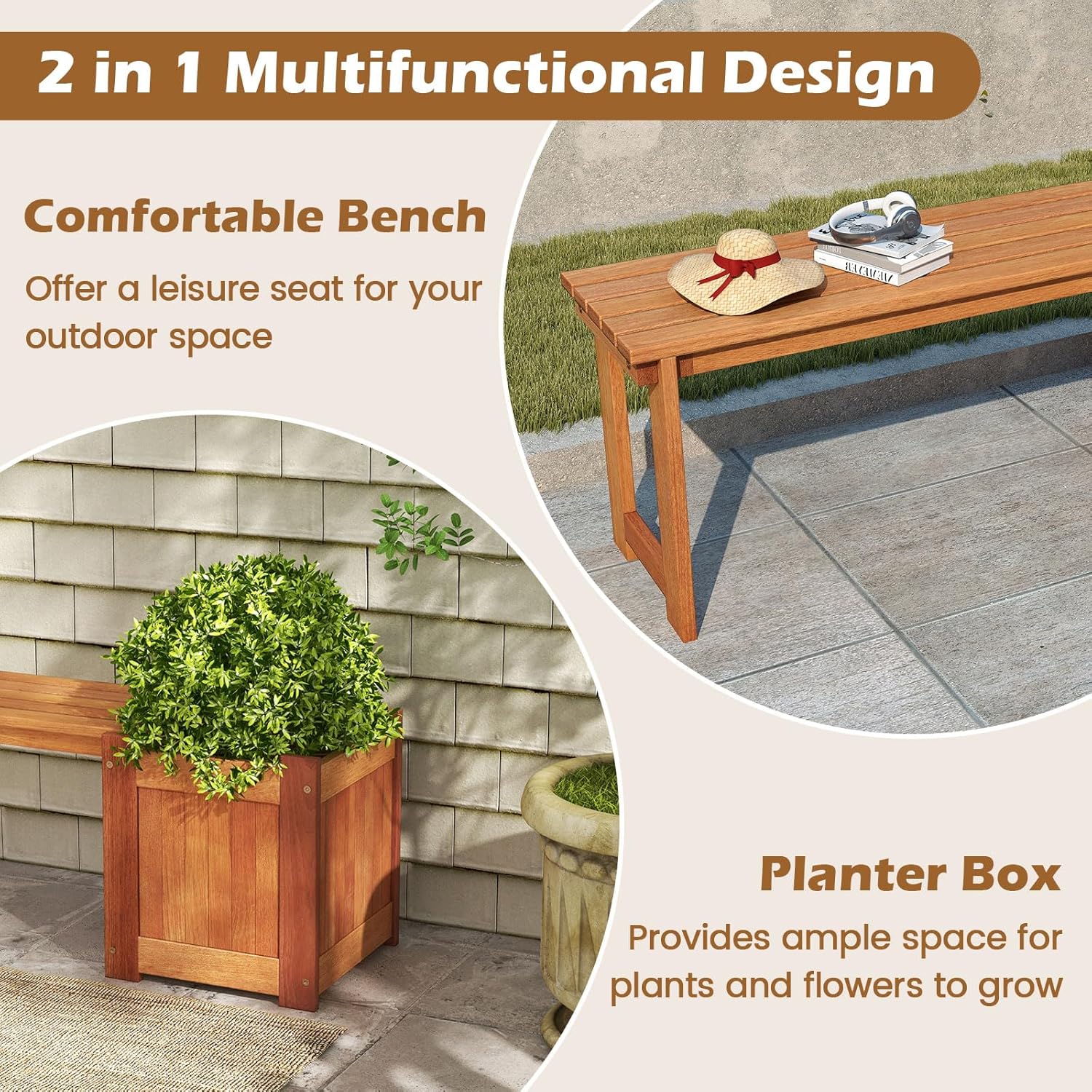 Wooden Planter with Bench 137cm Garden Seat Raised Bed Box
