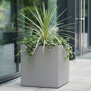 40cm Square Planter Grey Stone Effect Garden Pot Drainage