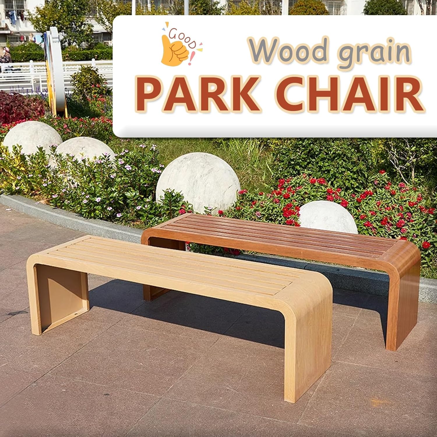 Weatherproof Garden Bench Backless Outdoor Patio Seat Steel Frame 100cm