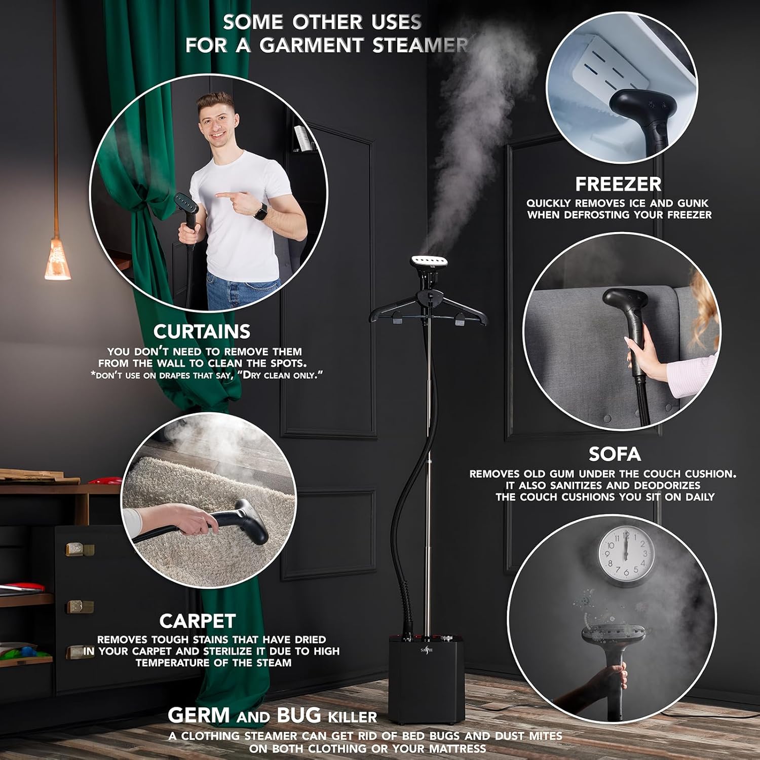 2200W Upright Garment Steamer 2.9L Tank 60 Min Steam 45g Power