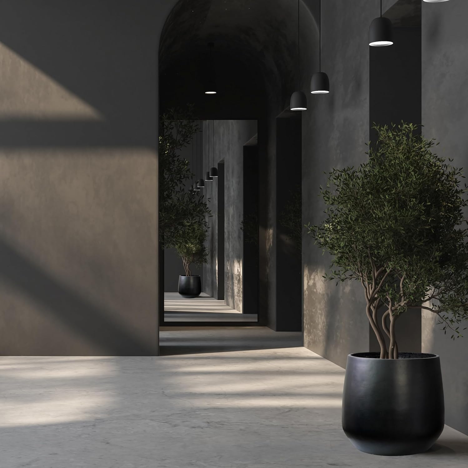 Set of 2 Large Black Planters 55cm 43cm Fibrestone Pots