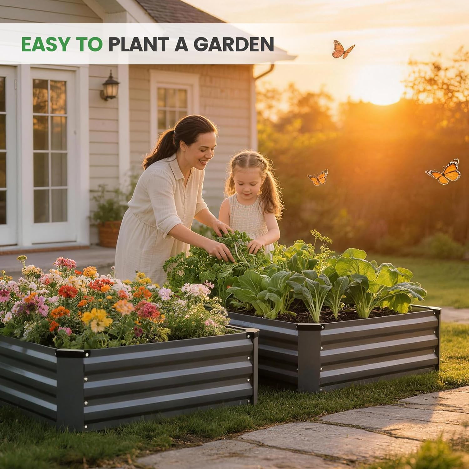 Set of 2 Metal Raised Garden Beds 90x90cm Grey