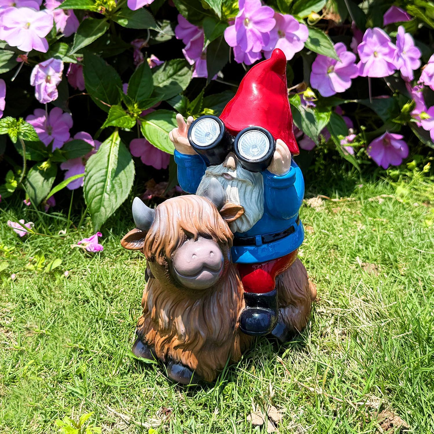 Solar Highland Cow Gnome Garden Statue LED Light Outdoor Decor