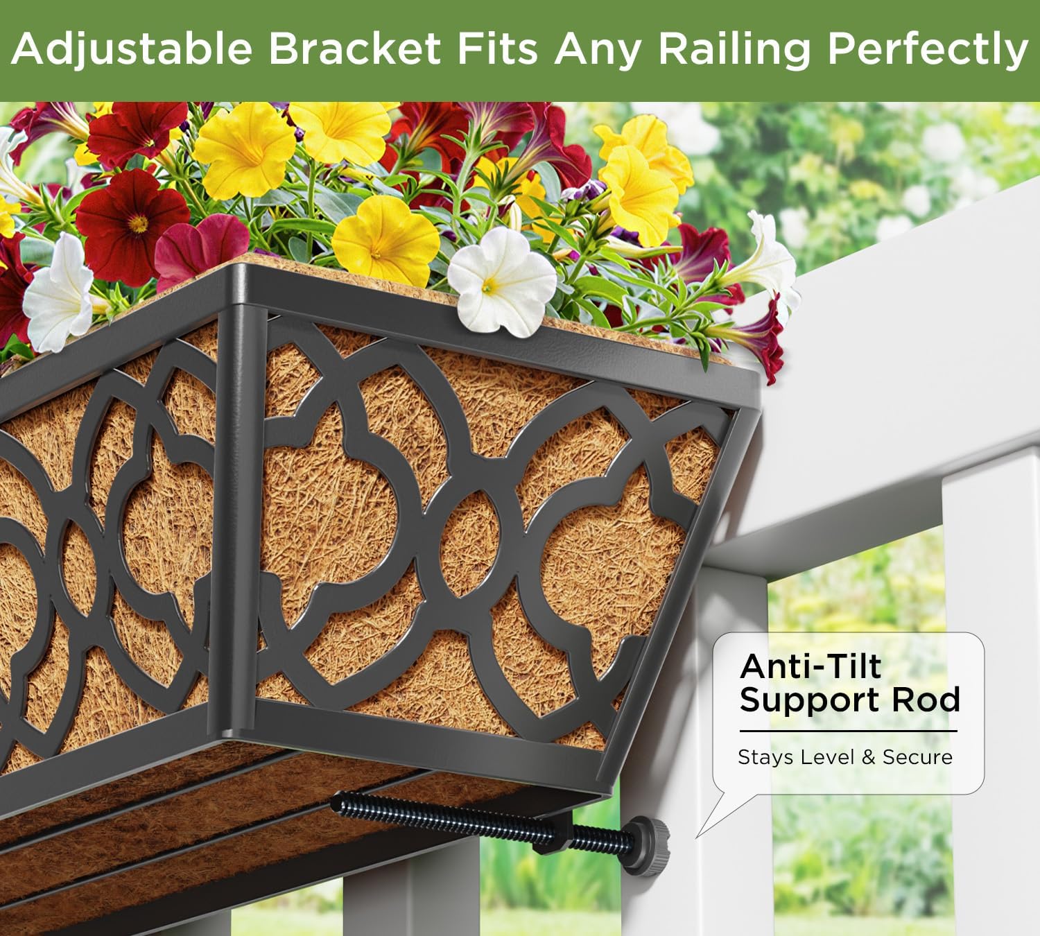 24in Railing Planter Box Set 4 Metal Trough Coco Liner