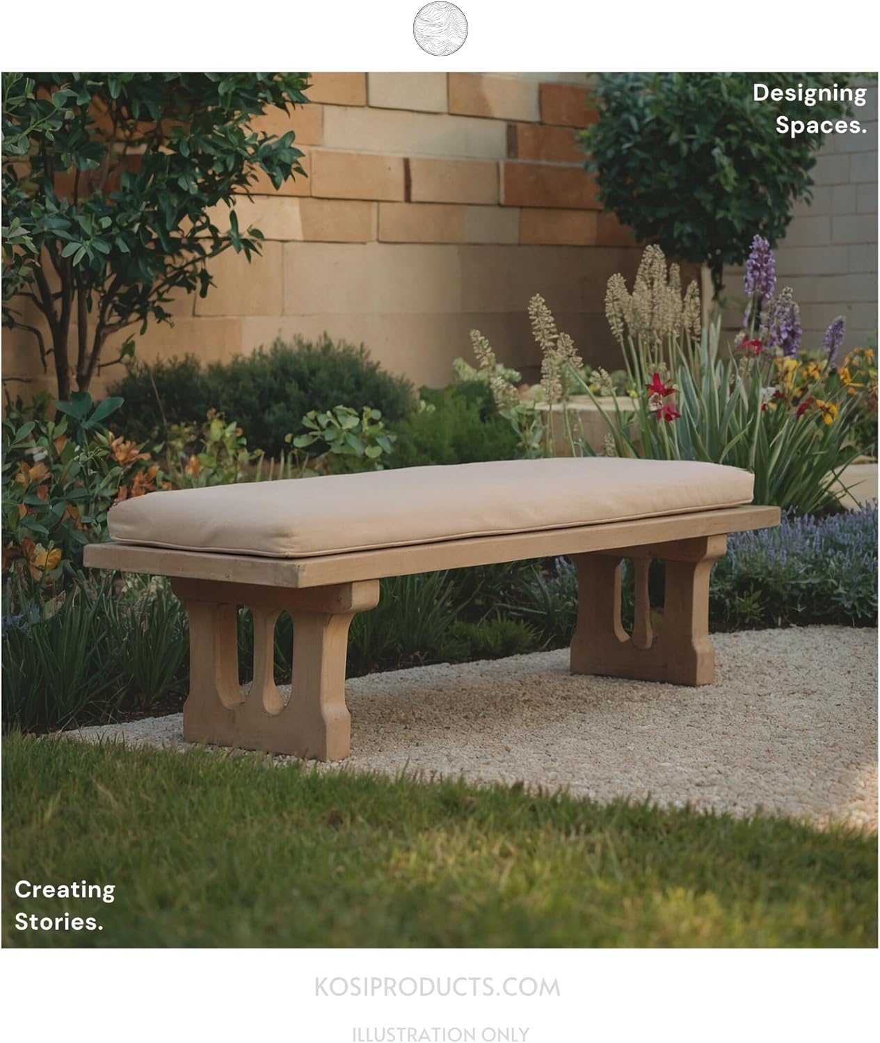 2 Seater Garden Bench Cushion 128x50cm Outdoor Seat Pad Beige