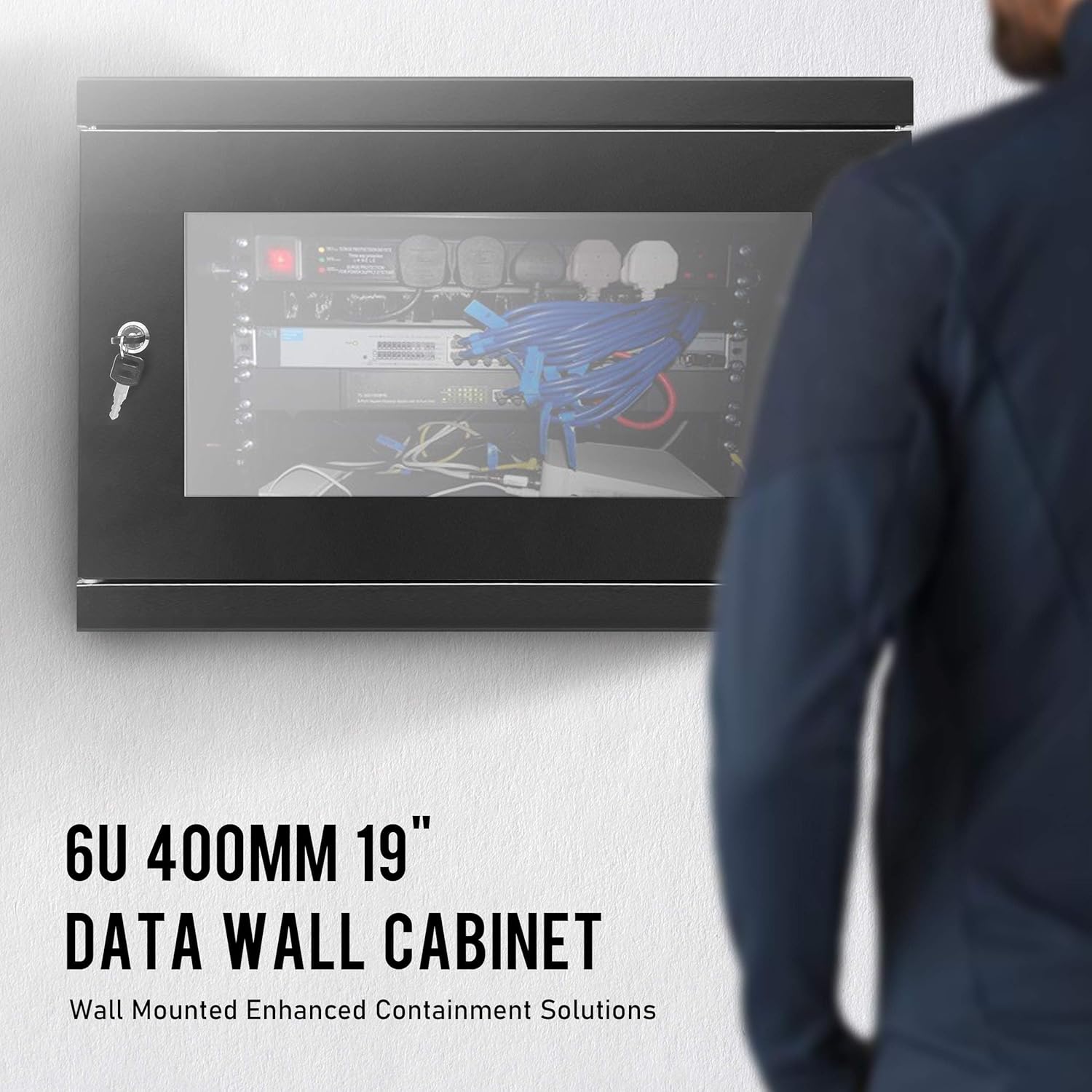 6U 19in Wall Mounted Data Cabinet Glass Door Rack
