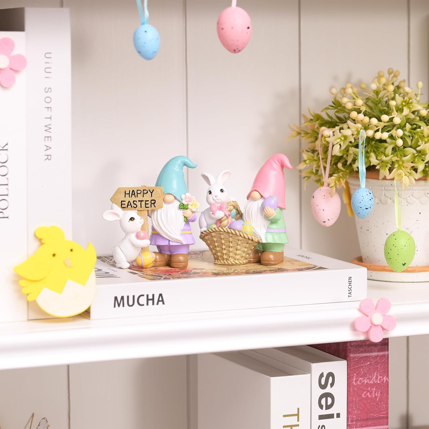 2Pcs Easter Gnome Figurines Resin Bunny Egg Spring Decor