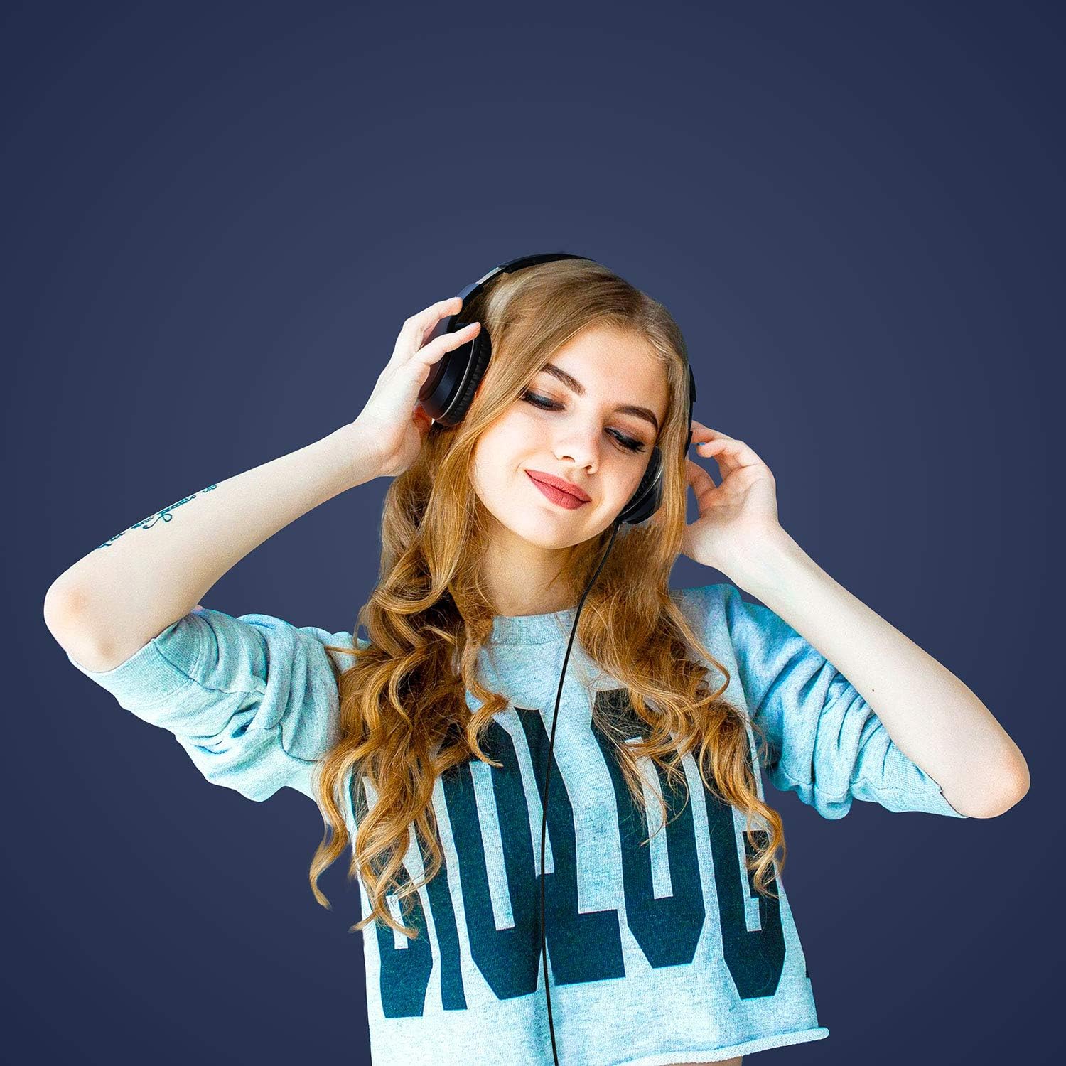 Wired Over Ear Headphones With Mic Stereo Bass 3.5mm Blue