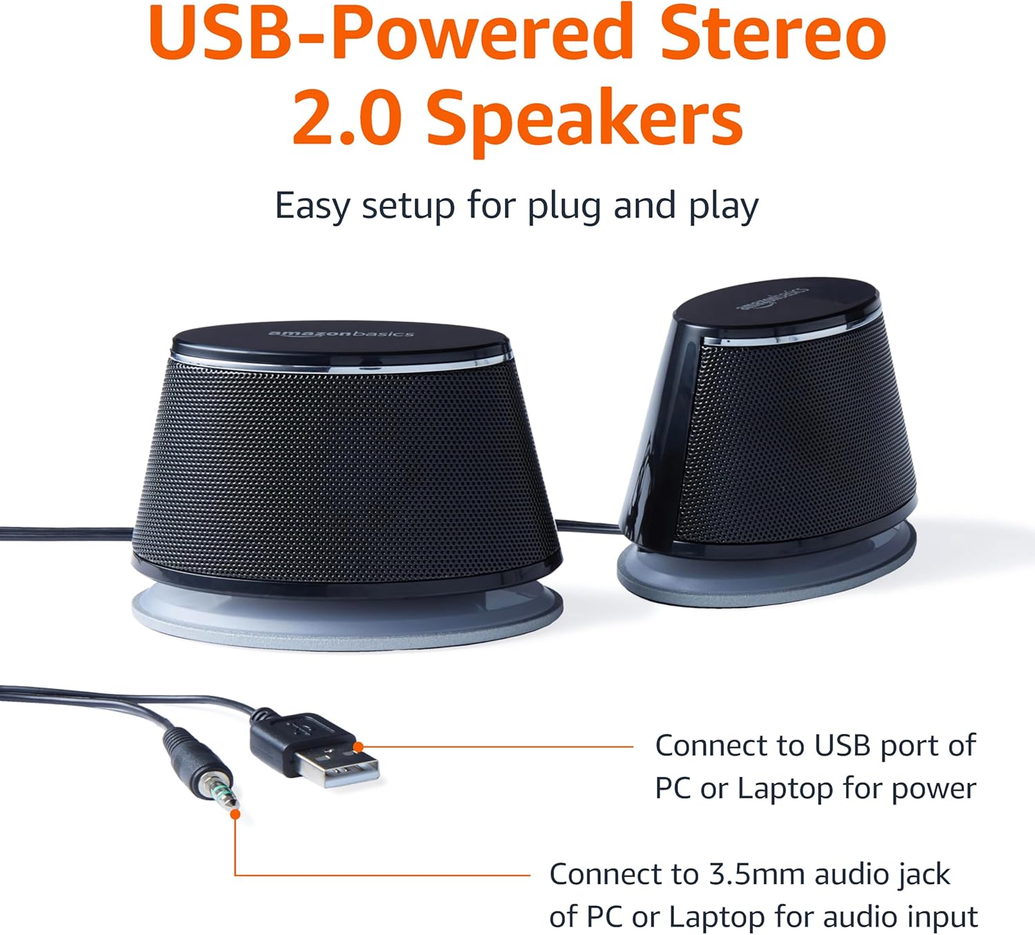 USB Powered PC Laptop Stereo Speakers 3.5mm Aux Compact