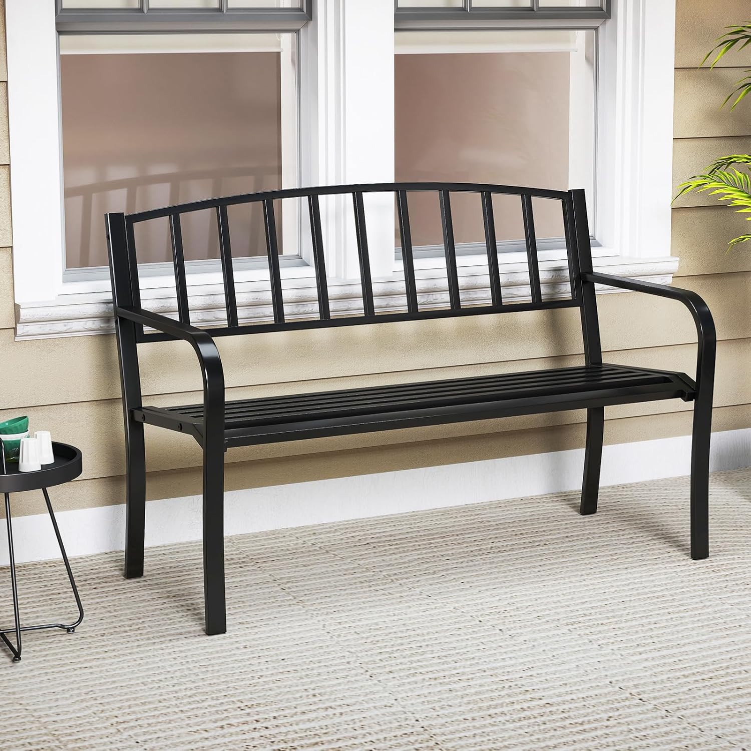 Metal Garden Bench 2-3 Seater Slatted Patio Park Seat