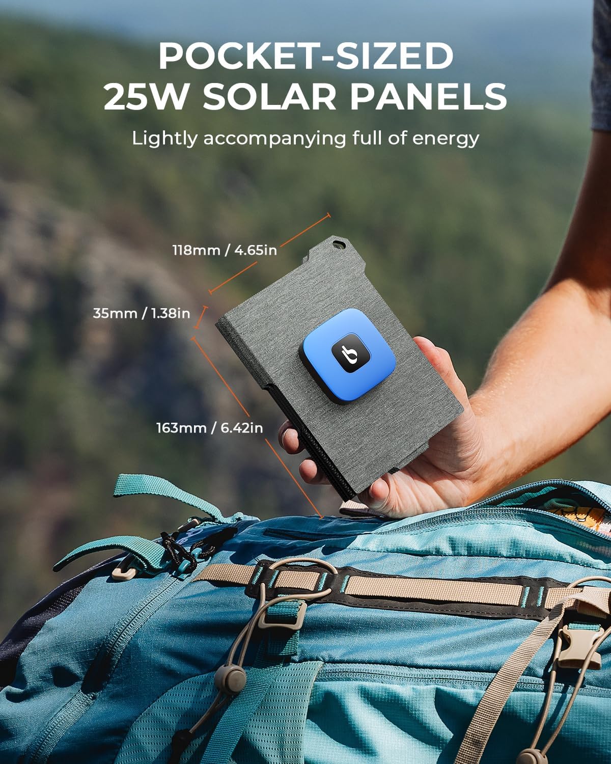 25W Pocket Foldable Solar Charger USB C USB A Waterproof