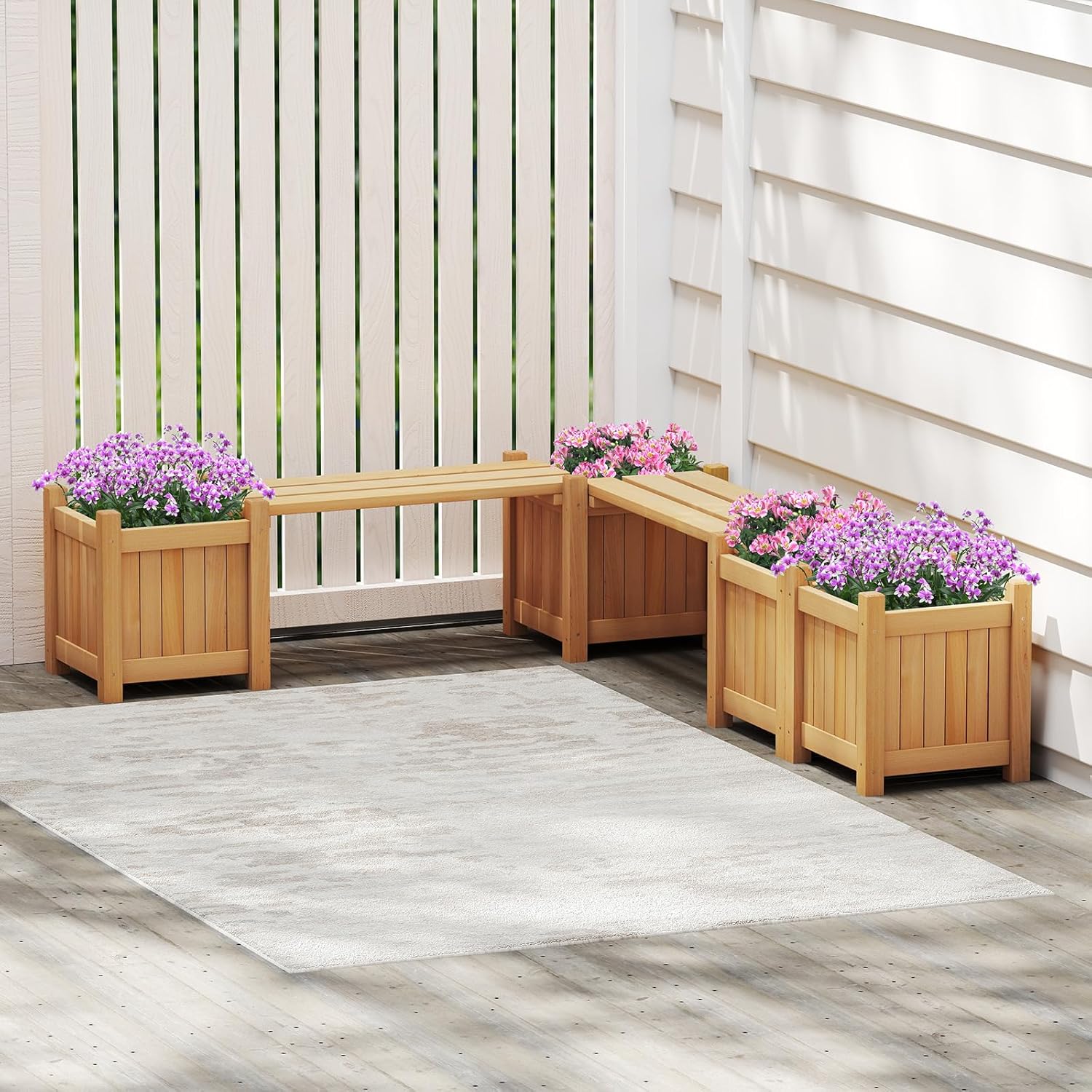 Wooden Planter Box with Bench Garden Seat Raised Bed 105cm