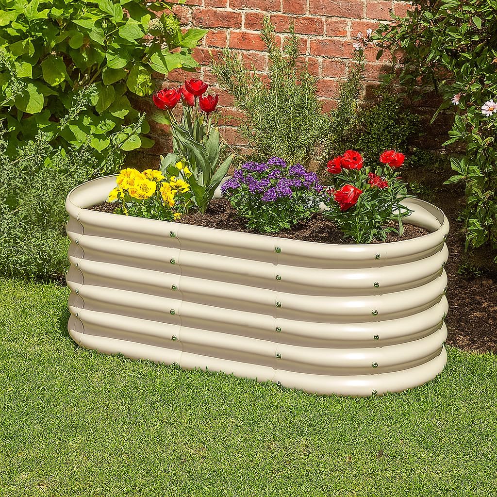 Tall Metal Raised Garden Bed 120x60x60cm Ivory Planter