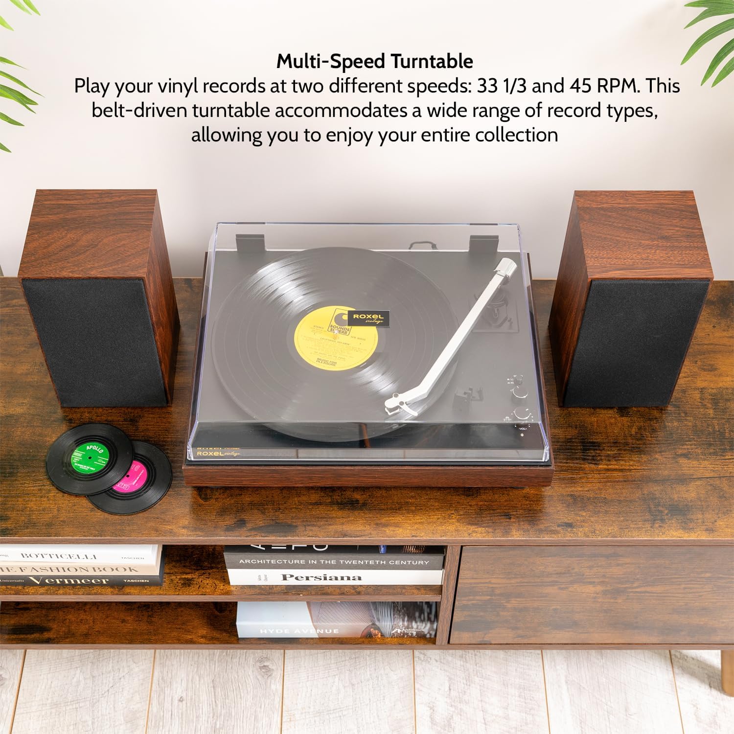 HiFi Turntable with Bookshelf Speakers Bluetooth Walnut