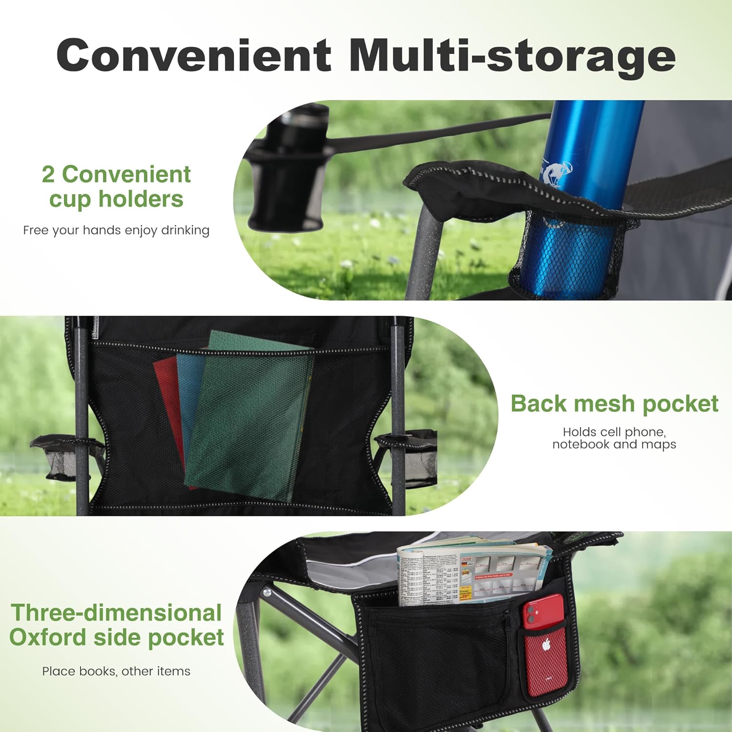 Set of 2 XL Folding Camping Chairs Heavy Duty 160KG
