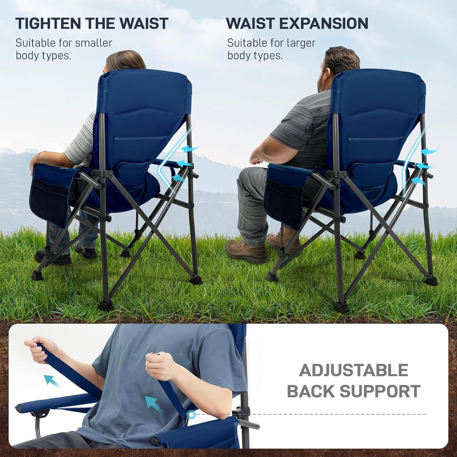 Oversized Folding Camping Chair with Lumbar Support Blue