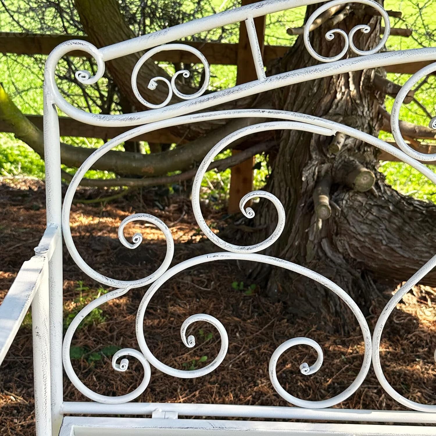 Vintage White Metal Garden Bench 2 Seater French Country Seat