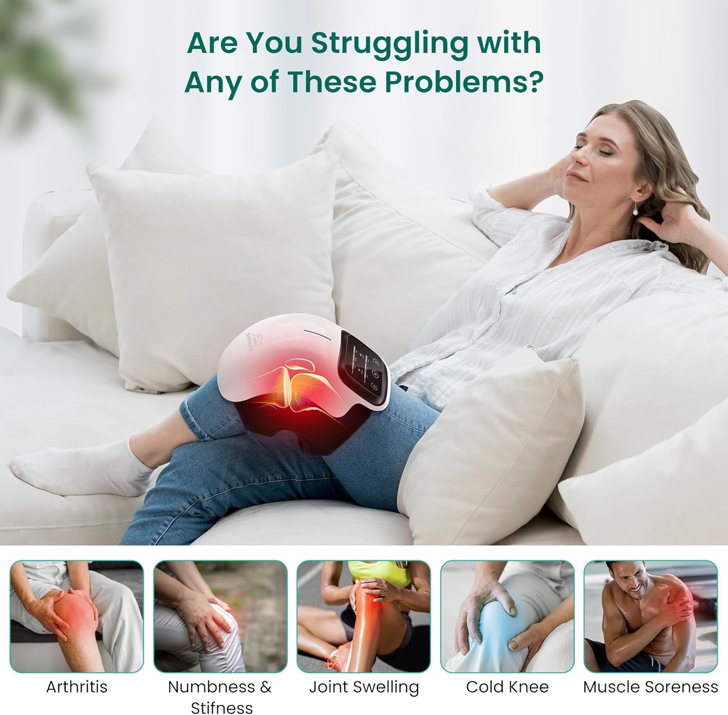 Cordless Knee Massager with Heat Vibration Brace Pain Relief