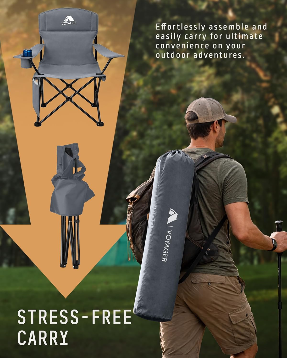 Folding Camping Chair 2 Pack Pocket Cup Holder Dark Grey