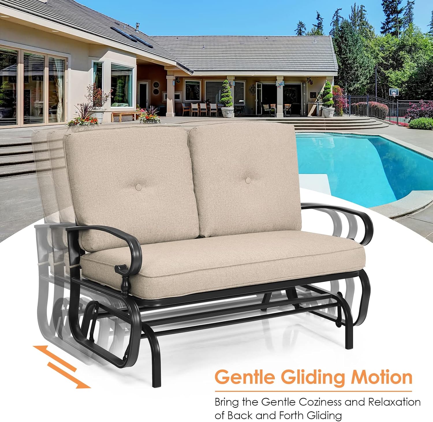 2 Seater Outdoor Glider Bench with Cushions Patio Rocking Chair