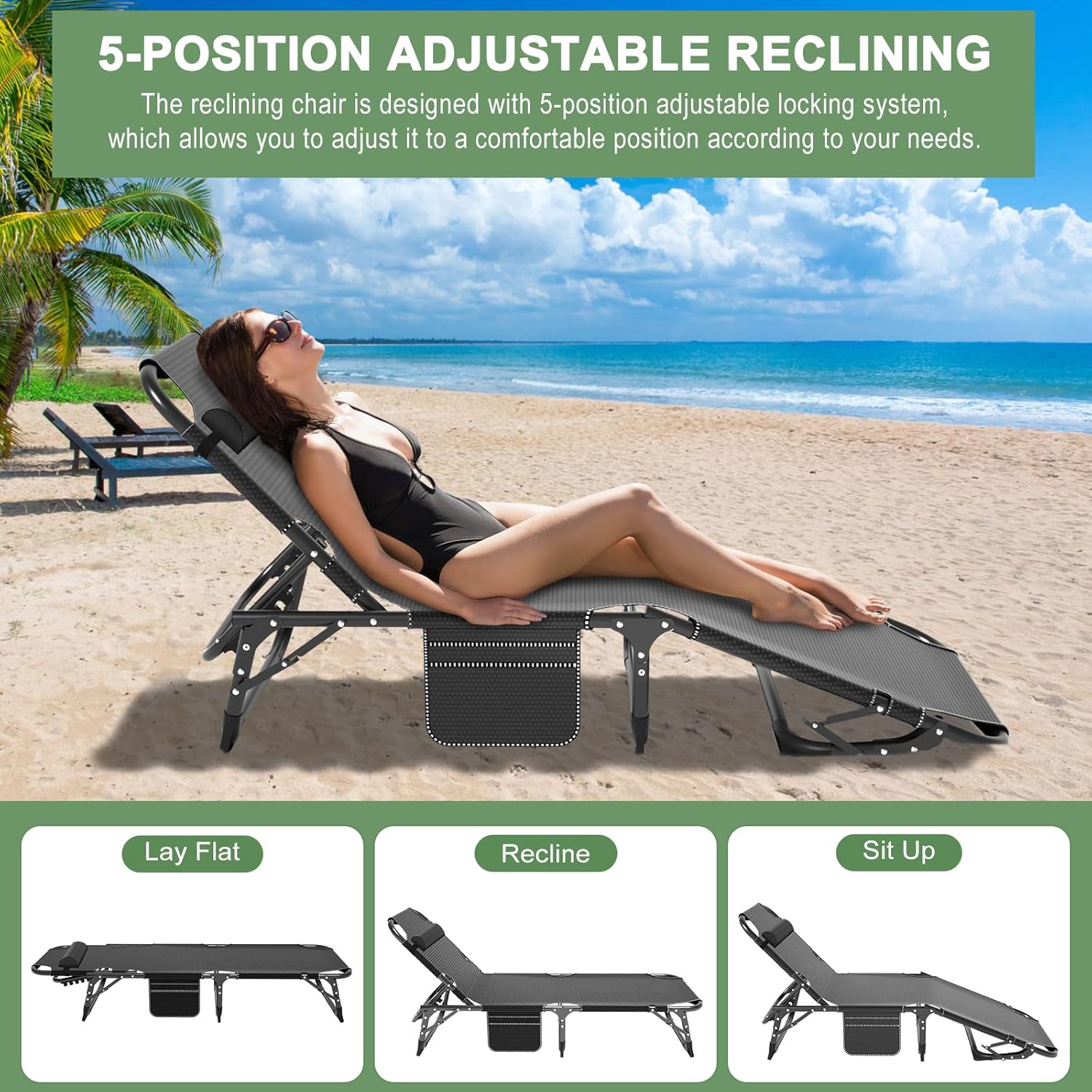 Heavy Duty Folding Lounger Bed Blue 200KG Recliner