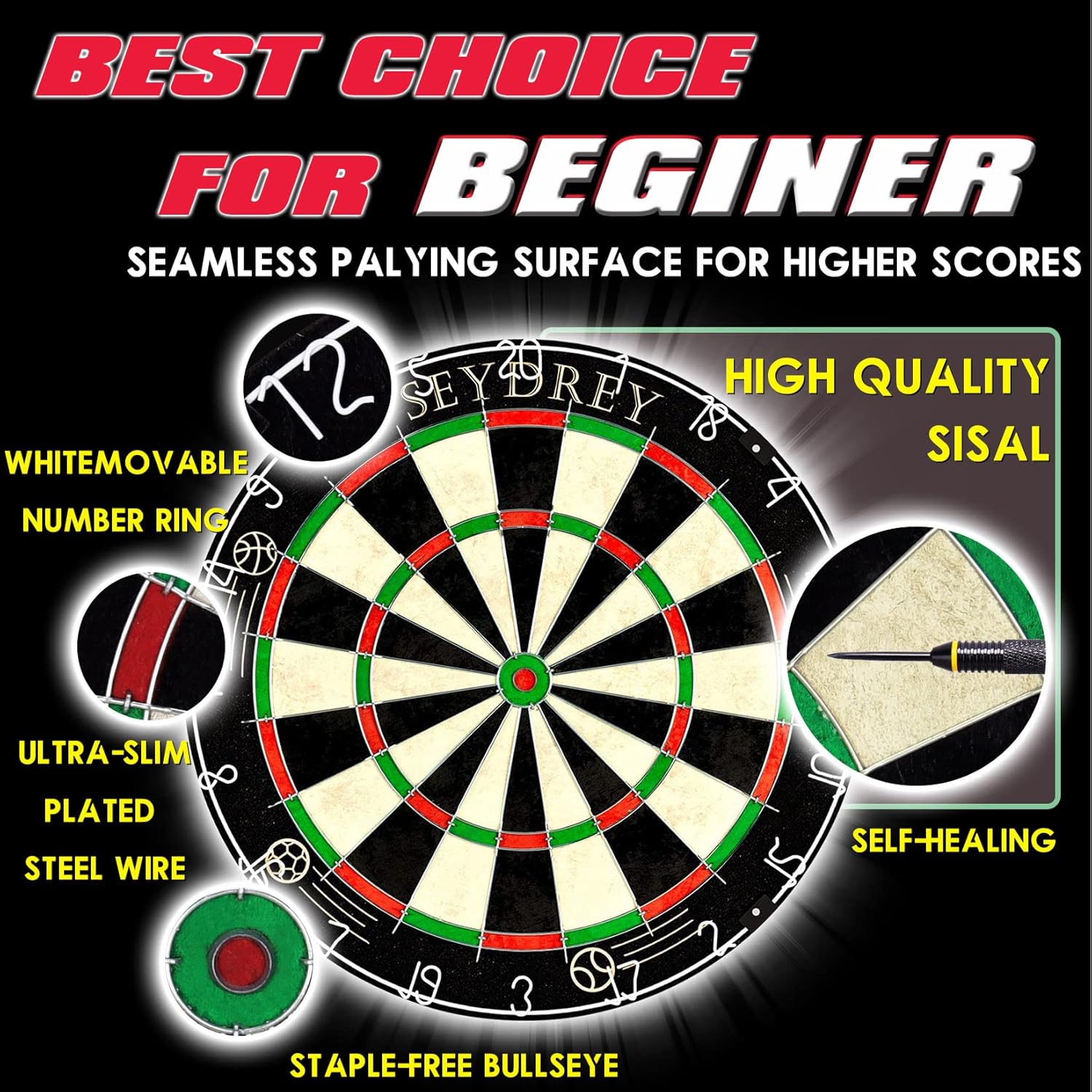Bristle Dart Board Set Steel Tip Darts Flights Staple Free Target