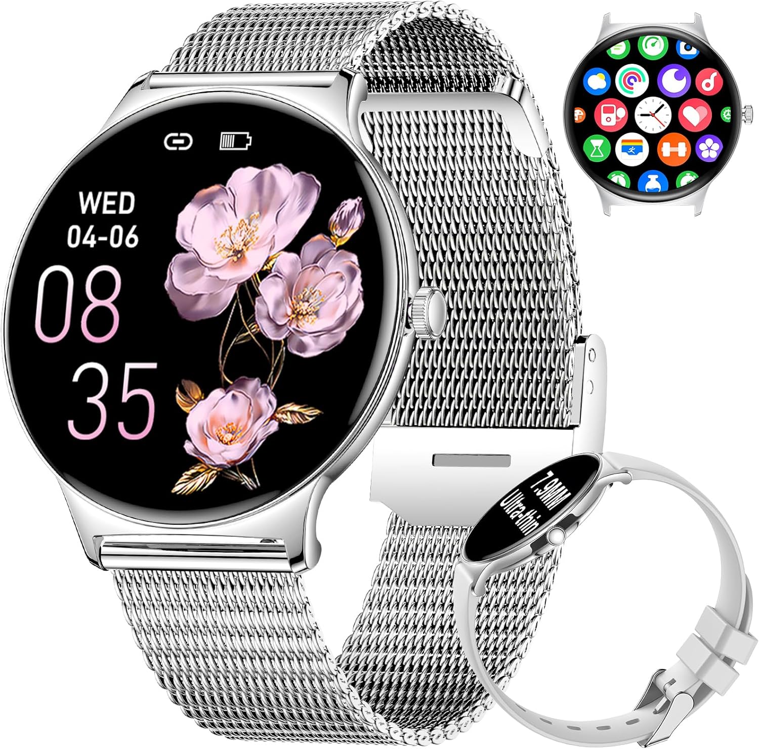 Silver Women AMOLED Smart Watch Call 120 Sports