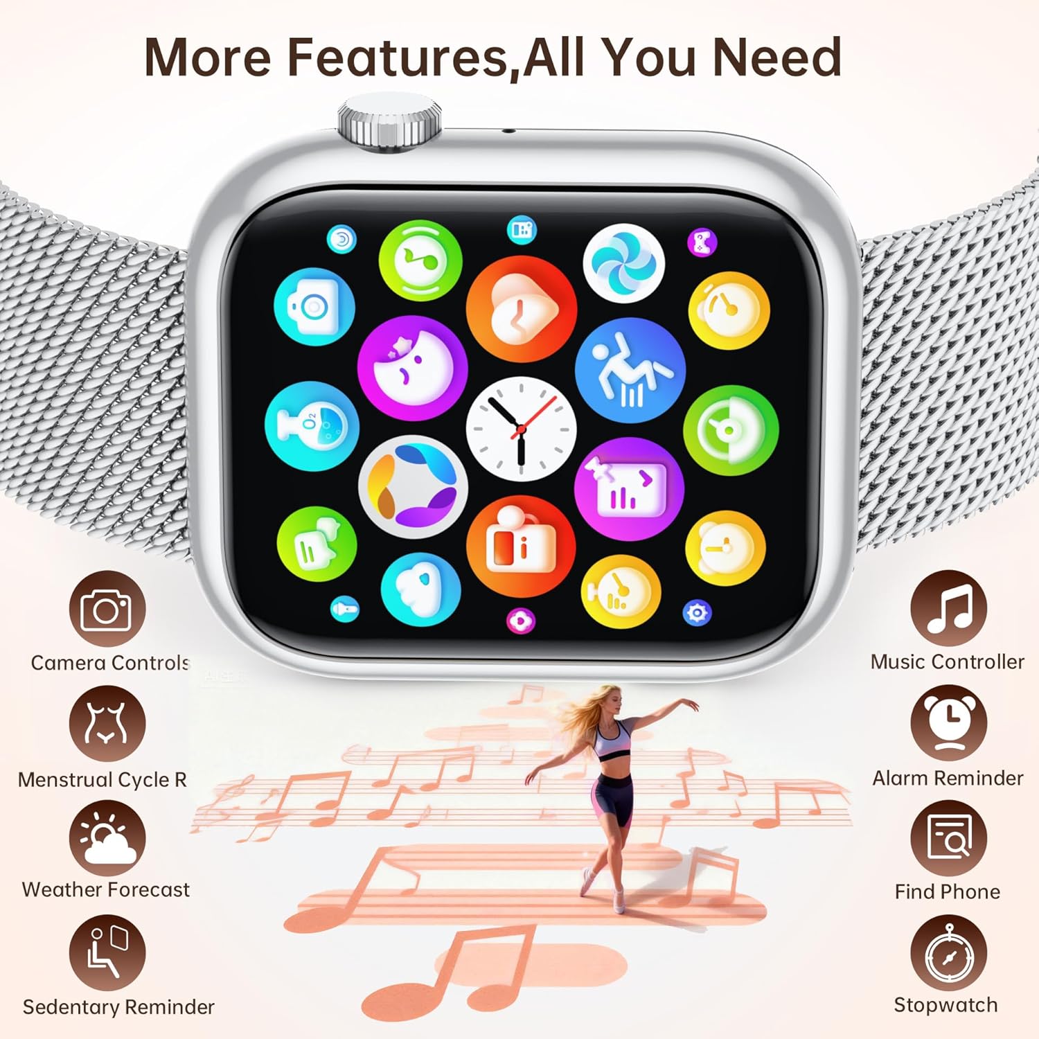 Women Smart Watch Fitness Tracker Call Heart Rate 3 Straps