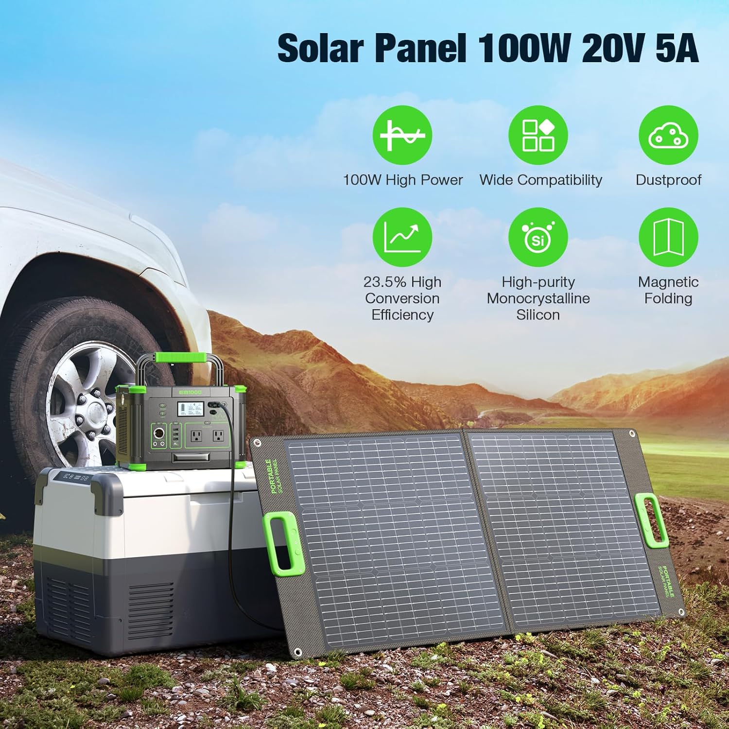 100W Portable Foldable Solar Panel 20V Power Station RV