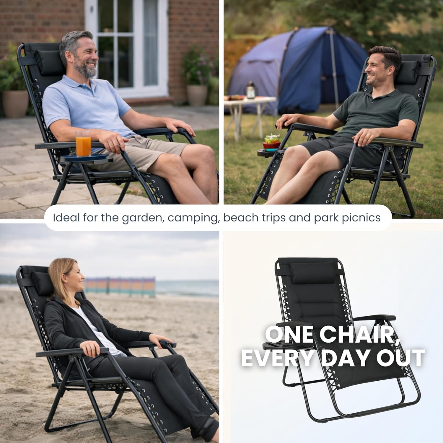 Zero Gravity Chairs Set of 2 Padded Reclining Sun Loungers