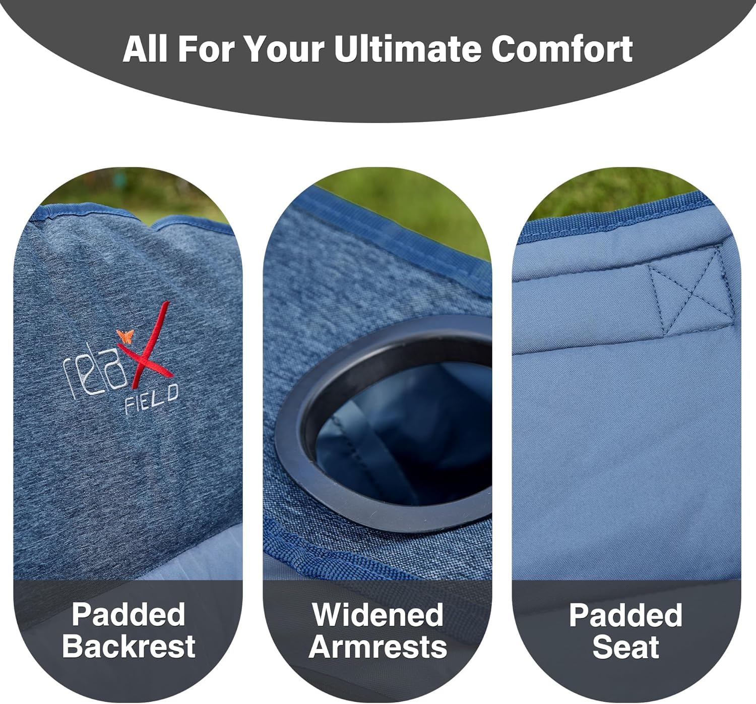 Set of 2 Oversized Padded Camping Chairs 227KG Blue