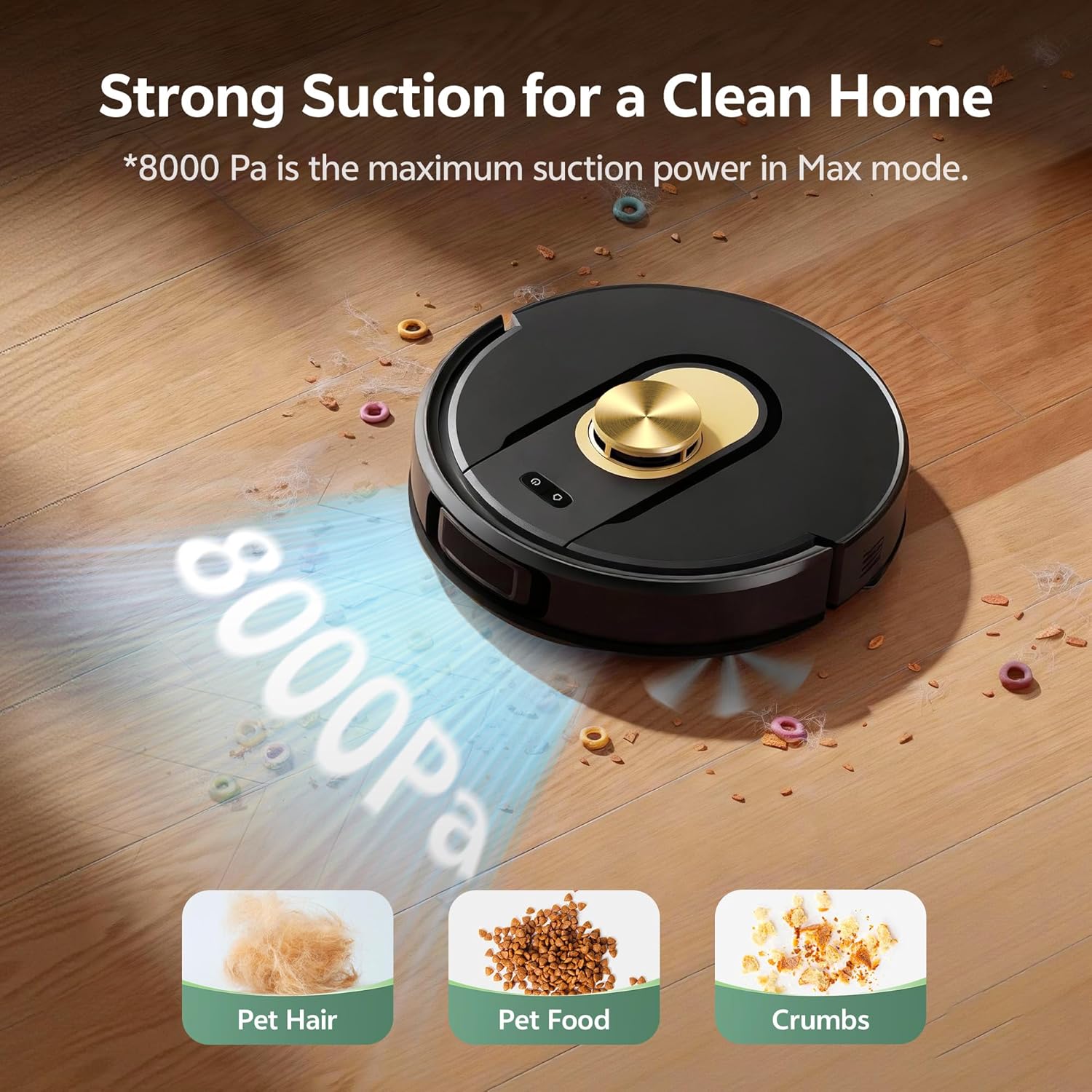 Robot Vacuum Mop 8000Pa LiDAR Mapping App Control Pet Hair