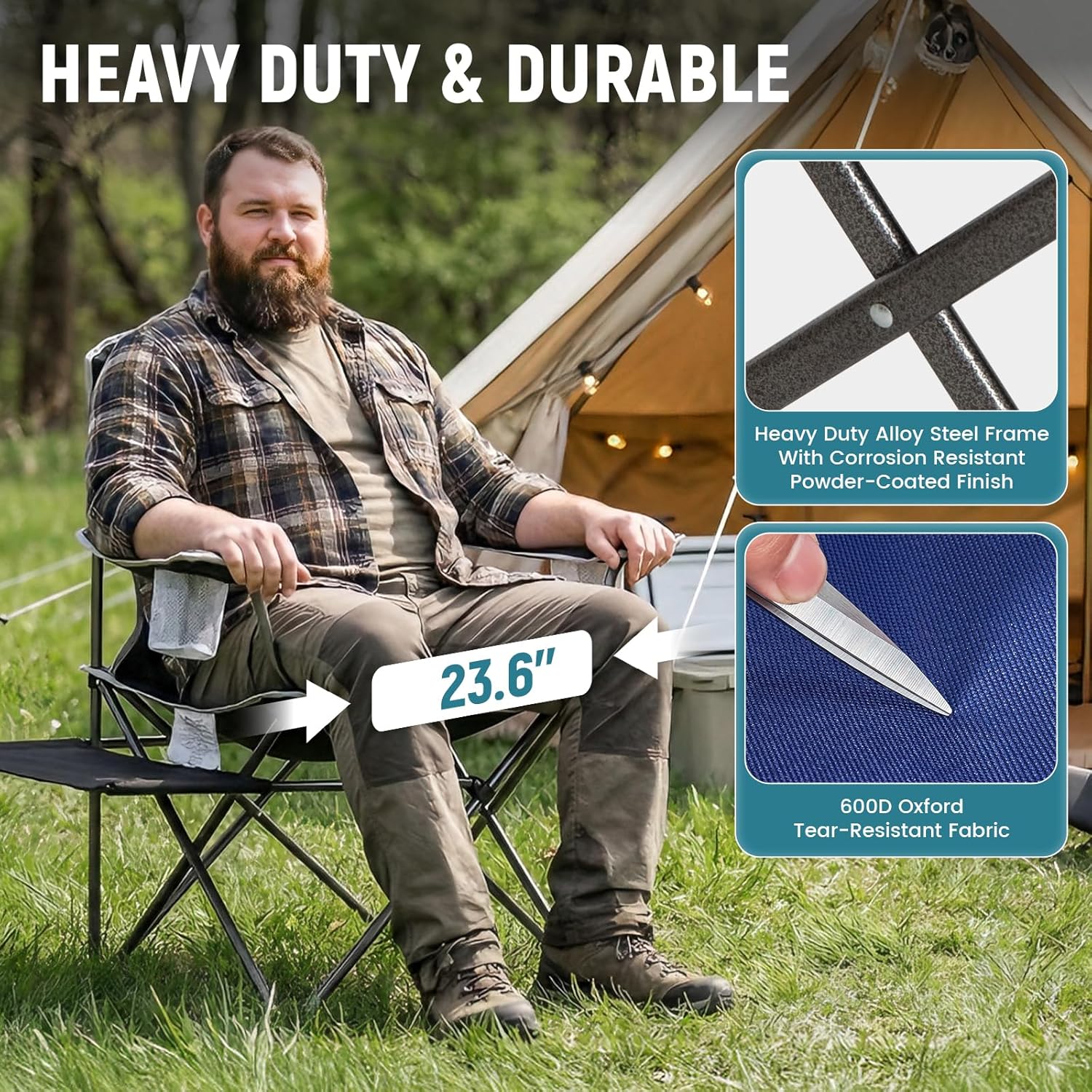 Oversized Padded Camping Chair with Side Table Blue