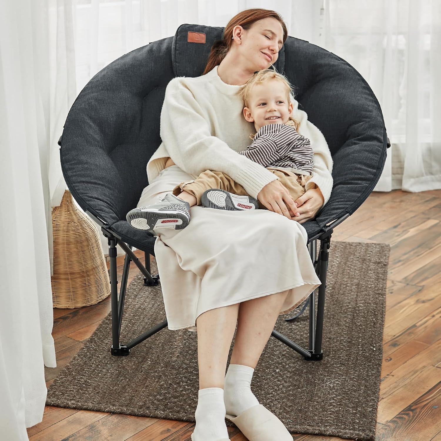 XL Moon Chair with 6CM Padding Wide Foldable Seat Black